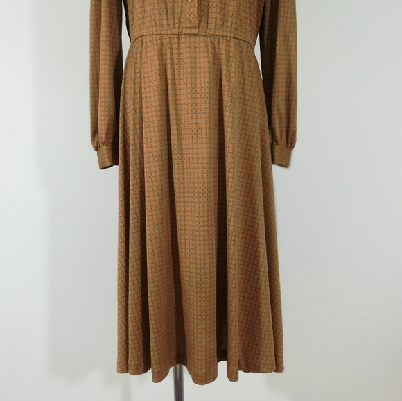 VINTAGE High Neck Tie Up Button Midi Long Dress - Picture 5 of 16